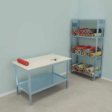 Banco lavoro metallico con piano in nobilitato superiore cm. 140x80x93h