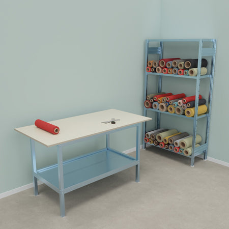 Banco da lavoro con struttura metallica zincata e piano in nobilitato cm. 160x80x93h