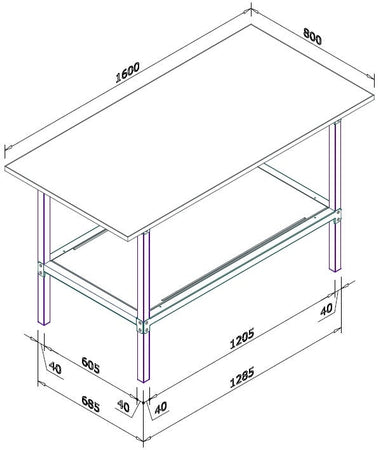 Banco da lavoro con struttura metallica zincata e piano in nobilitato cm. 160x80x93h