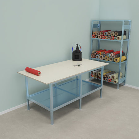 Banco lavoro con piano inferiore metallico e struttura di metallo zincato cm. 200x100x93h