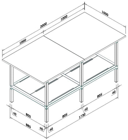 Banco lavoro con piano inferiore metallico e struttura di metallo zincato cm. 200x100x93h