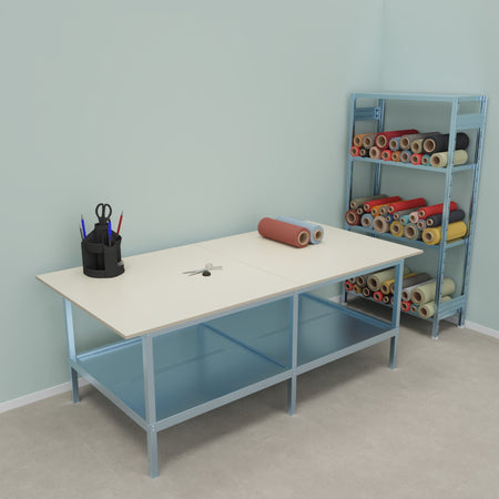 Banco lavoro di metallo con piano di legno per magazzino cm. 240x120x93h