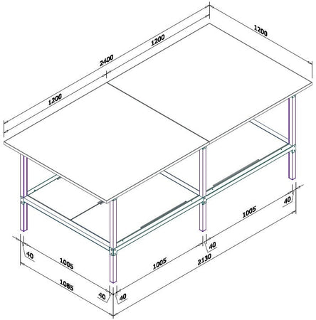 Banco lavoro di metallo con piano di legno per magazzino cm. 240x120x93h