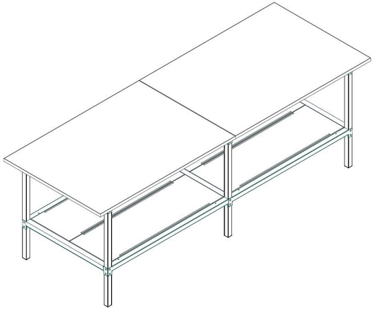 Banco lavoro fisso o su ruote con cassetto metallico e piano inferiore di metallo cm. 280x100x93h