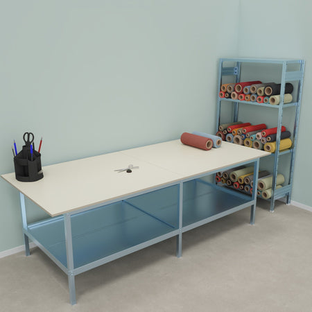 Banco per lavoro con struttura di metallo zincata e piano in nobilitato cm. 280x120x93h