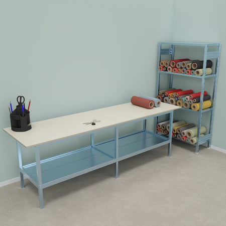 Banco per lavoro di metallo zincato con piano nobilitato cm. 280x80x93h