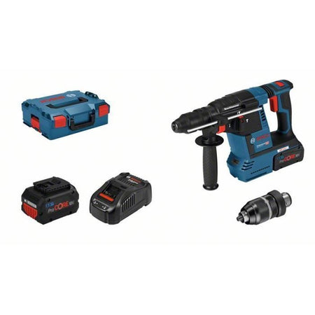 Martello perforatore SDS Plus Bosch Professional GBH 18V-26F, con 2 batterie ProCore 5,5 Ah, caricabatterie, in L-Boxx - 061191000F