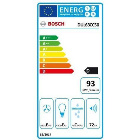 BOSCH DUL63CC50 -Musical Wall Hole-Evacuation / Recycling-350 m3 air / h max gas di scarico-72 dB-3 speed-L 60 cm-Inox