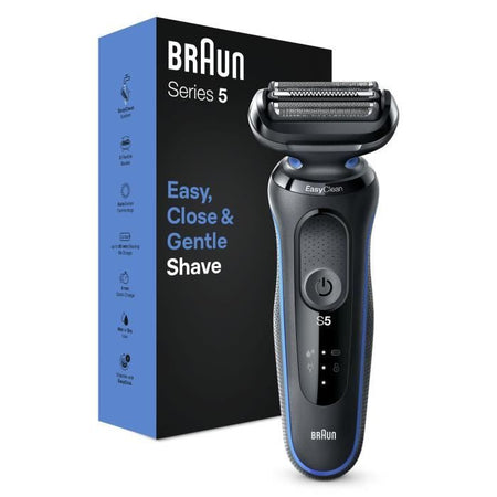 Rasoio elettrico - BRAUN - SERIES 5 51-B1000s - Durata della batteria 50 min - Nero/Blu - Testina lavabile