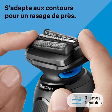 Rasoio elettrico - BRAUN - SERIES 5 51-B1000s - Durata della batteria 50 min - Nero/Blu - Testina lavabile