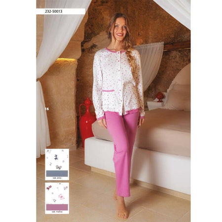 Baci di Notte Pigiama in Caldo Cotone da Donna Aperto Avanti 50013 D29 - Passarelli Biancheria