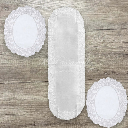 Blanc Mariclò Set Runner + Centri in Lino Ricamate Dentelle 2510B92