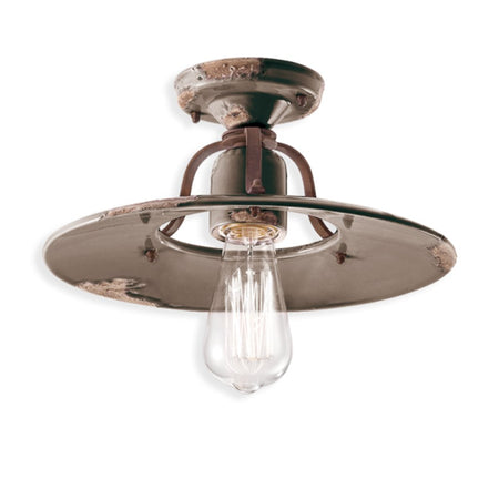 Plafoniera Vintage Country Ferro E Ceramica Tortora D30 1 Luce E27
