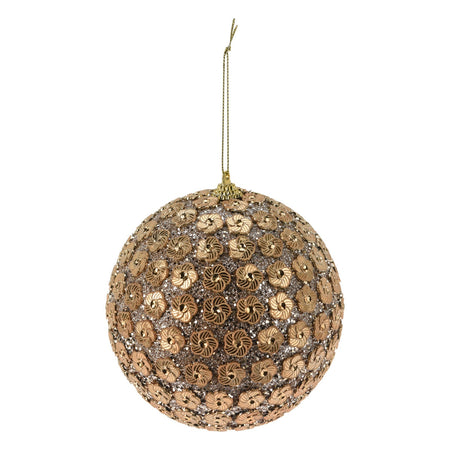 Palline per albero di Natale, in PV, con pailettes color champagne, Ø 100 mm, 12 pezzi