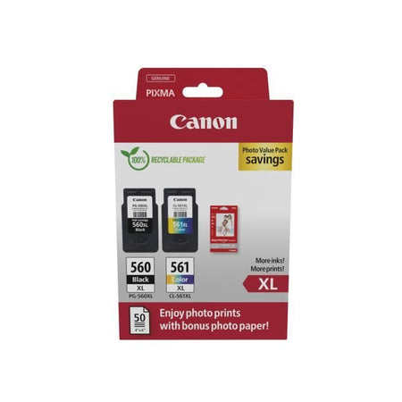 Confezione da 2 cartucce d'inchiostro + confezione carta fotografica - CANON - PG-560XL Nero + CL-561XL Colore