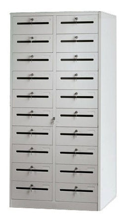 Cartelliera verniciata a 20 cassetti con feritoia per ufficio cm. 90x35x200h