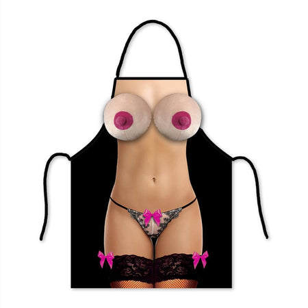 Grembiule con donna in lingerie sexy ed enormi tette giganti di peluche per la festa hot di addio al nubilato celibato gadget per adulti 18+