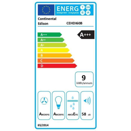 Cappa decorativa inclinata - CONTINENTAL EDISON - CEHDI60B - A +++ - L60 cm - Nero