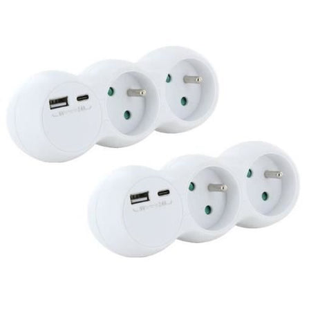 Lotto 2 domino CHACON - 47002 - 2x16A con USB-A +USB-C - Bianco (FR)