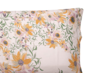 Completo letto lenzuola stampato stampa fantasia in raso di puro di cotone made in Italy MATRIMONIALE MAGNOLIE GIALLE - Vanita di raso