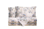 Completo letto lenzuola stampato stampa fantasia in raso di puro di cotone made in Italy MATRIMONIALE MAGNOLIE AZZURRO - Vanita di raso