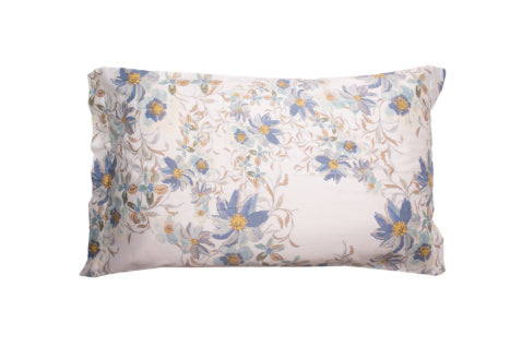 Completo letto lenzuola stampato stampa fantasia in raso di puro di cotone made in Italy MATRIMONIALE MAGNOLIE AZZURRO - Vanita di raso