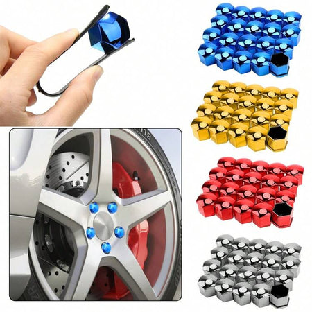 X20 COPRIBULLONI 17MM COPRI DADI TAPPI PER RUOTE AUTO ROSSO CROMATO UNIVERSALI