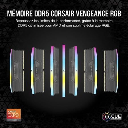 Memoria RAM - CORSAIR - Vengeance RGB DDR5 RAM 64 GB (2x32 GB) 6000 MHz CL30 AMD Expo iCUE compatibile - Grigio (CMH64GX5M2B6000Z30)