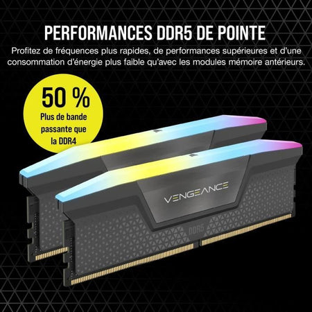 Memoria RAM - CORSAIR - Vengeance RGB DDR5 RAM 64 GB (2x32 GB) 6000 MHz CL30 AMD Expo iCUE compatibile - Grigio (CMH64GX5M2B6000Z30)