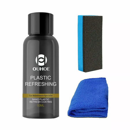 kit restaura rinnova plastiche auto nero lucido liquido in crema 50ML con panno e spugna