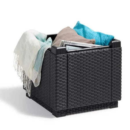 Tavolo Pouf ALLIBERT GARDEN con cuscino e contenitore integrato - Grafite in rattan intrecciato
