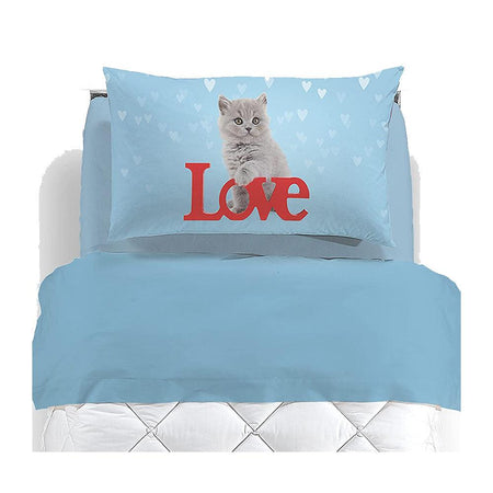 Caleffi Completo Lenzuola per Letto Singolo Gattino Cuore - Passarelli Biancheria