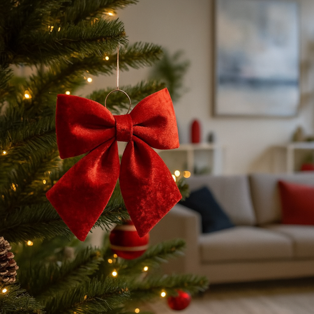 Fiocco da appendere imbottito rosso per decorazioni natalizie