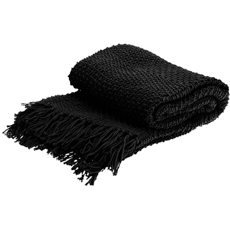 Coperta decorativa leggera trama larga con frange in cotone per letto e divano 170 cm