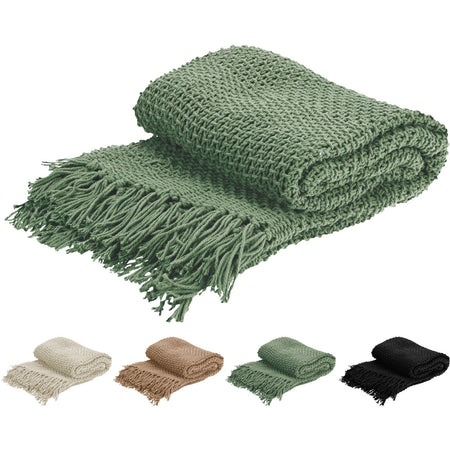 Coperta decorativa leggera trama larga con frange in cotone per letto e divano 170 cm