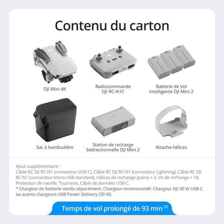 Drone pieghevole DJI Mini 4K Fly More Combo - Bianco - Durata batteria 31 min - Portata +1000 m