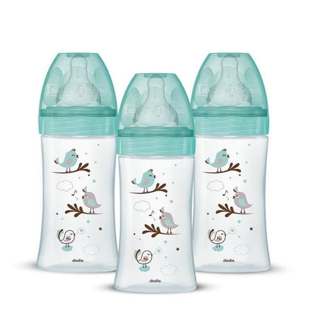 Set di 3 dodie anti -color iniziazione+ bottiglie - vetro - 270 ml - 0-6 mesi - ciuccio rotondo - flusso 2