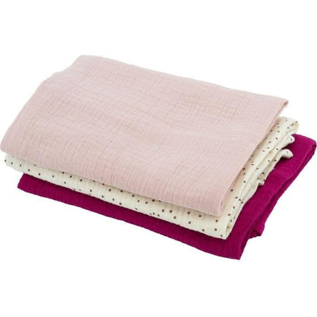 Set di 3 Fasce in Bambù - DOMIVA - 1 Stampato + 2 Tinta Unita - Rosa Granata - 60x60 cm