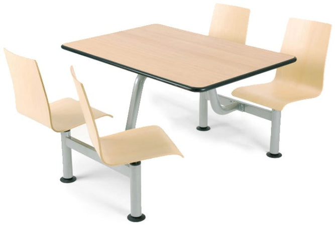Tavolo per sala mensa con telaio in tubo di acciaio e sedute in multistrato di faggio lucidato naturale cm. 180x120