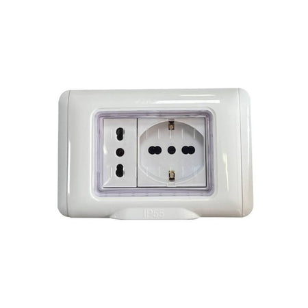 KIT PLACCA STAGNA IP55 CON PRESA BIPASSO 10-16A E PRESA UNIVERSALE - ElettroWatt.eu