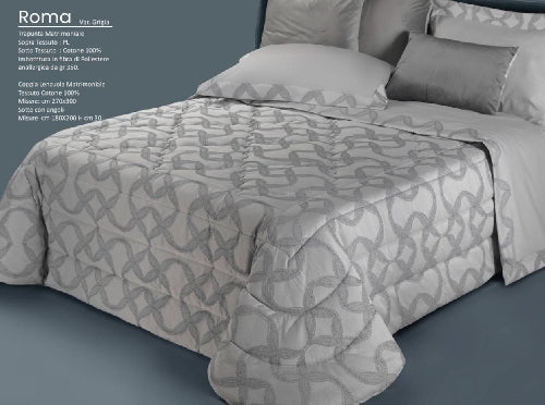 Trapunta matrimoniale art.Roma colore grigio Mon Amour imbottitura in fibra poliestere anallergica da gr.350 Sopra tessuto: PL sotto tessuto: cotone 100%