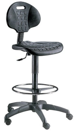 Sgabello ergonomico con scocca in poliuretano e seduta alta cm. 46x63x100/125h