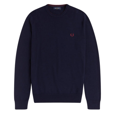 Fred Perry Maglione Uomo Girocollo Cotone Tinta Unita Logo Ricamato Polsini a Coste Pullover Maniche Lunghe