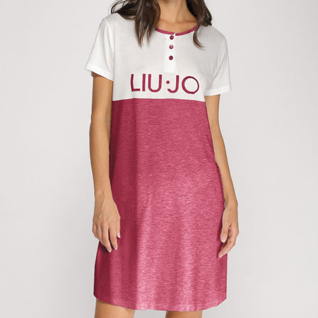 Camicia da notte donna Liu Jo DL0192 48, Serafino manica corta, tessuto cotone e modal, Made in Italy