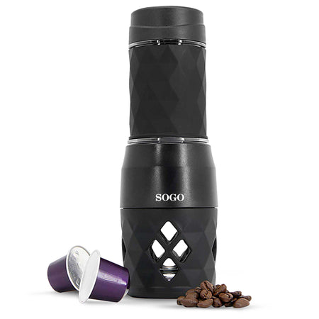 SOGO Caffettiera manuale 3in1 (capsule, macinato e tè) porta-espresso nero moka