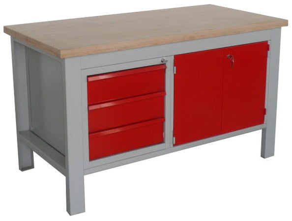 Banco montato per officine con scomparto inferiore a 2 ante e 3 cassetti cm. 150x75x88h