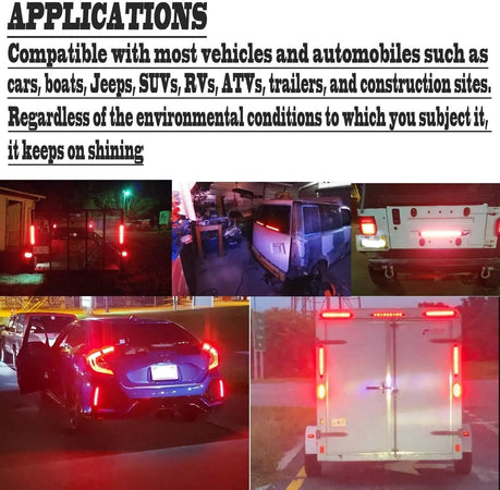 2 Luci Coppia Fanalini Barra Luci Terzo Stop Auto Camper Barca Suv 15Led Rosso 12-24V Luci ingombro Laterali