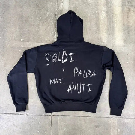 Felpa Nera Boxy Fit 100% Cotone No money and fear Boxy Fit Horda Brand Streetwear