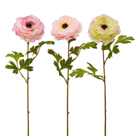 Fiore artificiale Ranuncolo Rex h 60 cm effetto realistico con stelo verdi