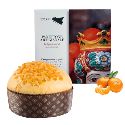 Tesori di sicilia panettone artigianale ai mandarini 1kg, scatola siciliana a donna elisabetta panettone a lievitazione naturale, idea regalo natale